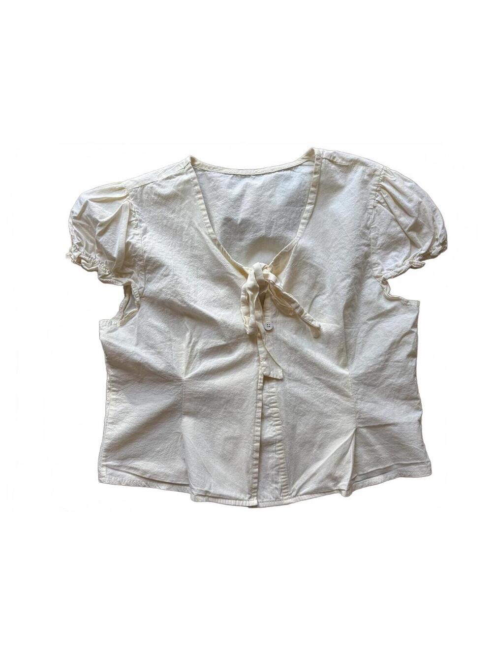 🍦 Y2K Cotton Milkmaid Babydoll Tie-Front Blouse Size S